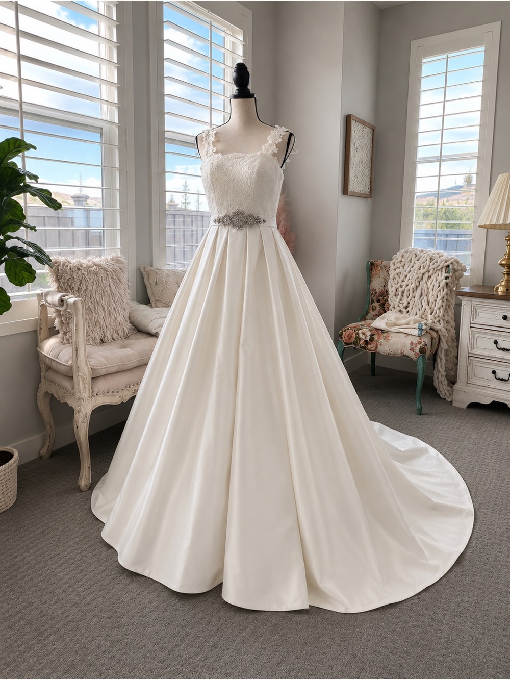 Mia Solano Ivory Wedding Dress Size 12 Lace Corset Back